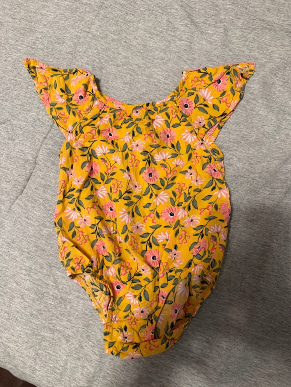 Carter's Yellow Floral Flutter Romper Bodysuit